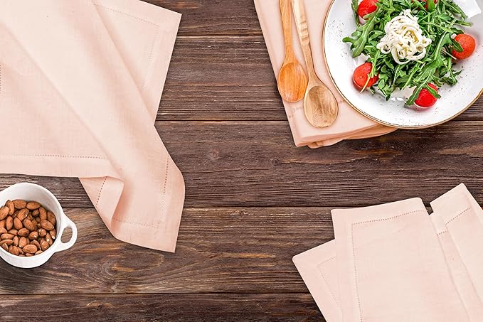 Bedding Craft Linen Napkins Set of 4 Rose Water -100% Linen Size 18"x18" with Retail Gifting Package,Wedding, Dinner Napkins, Fabric, Machine Washable Dinner Hemstitched