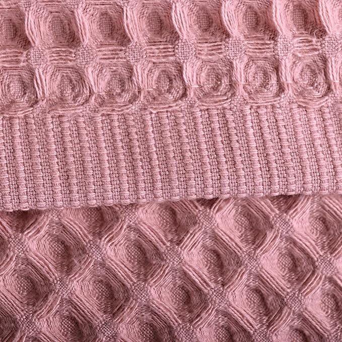 PÜSKÜL Organic Waffle Kitchen Towel 100% Turkish Cotton Set of 3 Pink - Premium Quality, Soft, Quick-Dry, Absorbent, Lint-Free Hand Towels 32X16 Inches (3, Pink Powder)