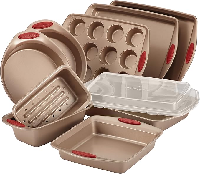 Rachael Ray Cucina and Yum-o! Nonstick Bakeware Set with Cookie Sheets, Cake Pans, and More, 11 Pieces