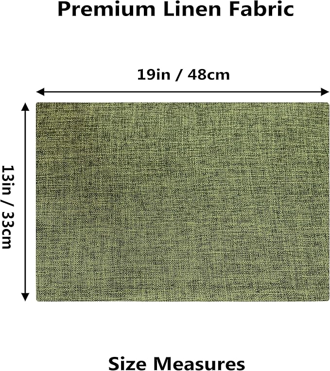 Home Brilliant Linen Cloth Placemats Set of 6 Heat Resistant Dining Table Place Mats Kitchen Washable Dining Mats for Dinner Decor, Green