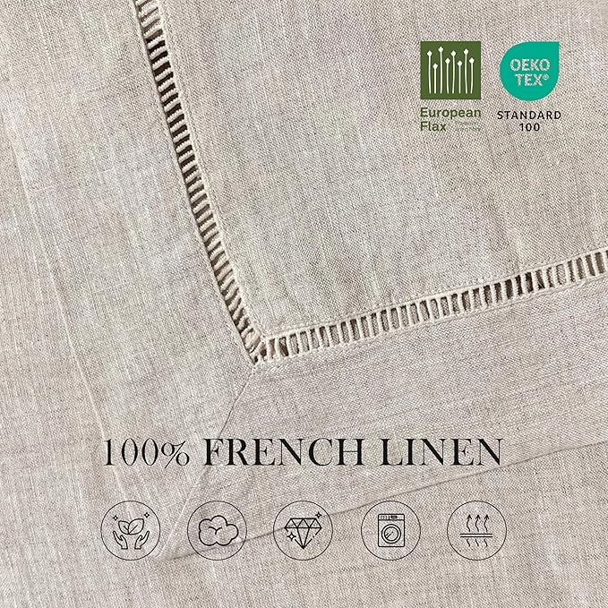 Linen World Hemstitch Linen Tablecloth, French Linen Natural Tablecloth 120" x 60" Inch, Washable Rectangular Table Cloth for Dining, Outdoor, Weddings and Restaurants, Decorative Valentine Easter