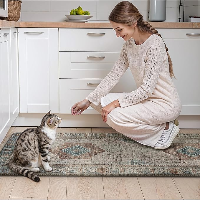 GENIMO Kitchen Mats for Floor, Washable Anti Fatigue Mat for Cushioned, 17.3"x59", Waterproof Kitchen Rugs, Non Slip Foam Comfort Standing Mat Rug for Home, Runner, Sink, Laundry, Brown