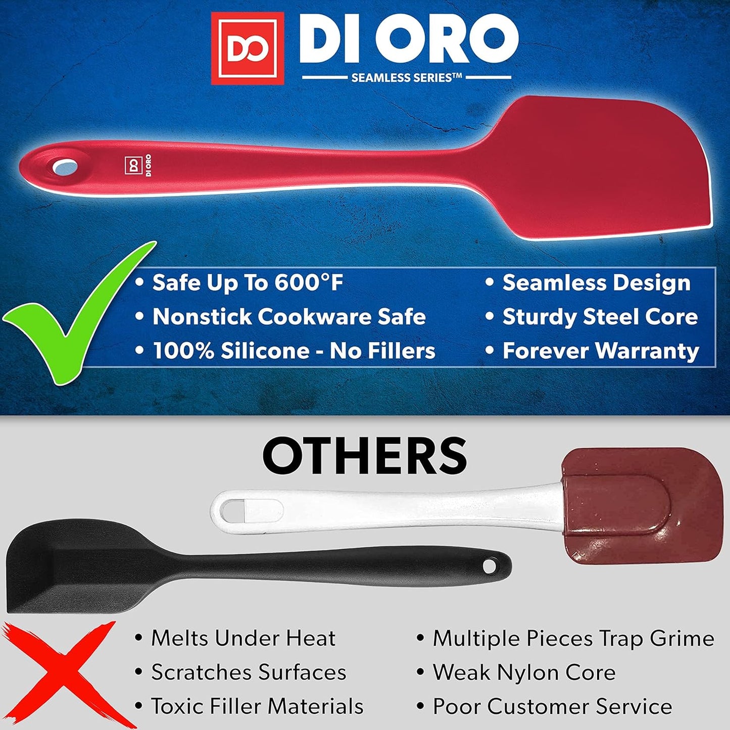 DI ORO Silicone Spatula Set - Rubber Kitchen Spatulas for Baking, Cooking, & Mixing - 600°F Heat-Resistant & BPA Free Silicone Scraper Spatulas for Nonstick Cookware - Dishwasher Safe (5pc, Red)