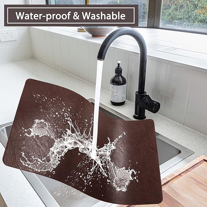 Set of 6 Faux Leather Placemats, PU Table Mats, Waterproof, Stain Resistant, Heat Resistant, Non-Slip Easy to Clean for Kitchen Dining Table,Conference Table F Dark Brown