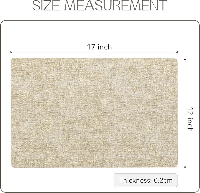 Romanstile Vinyl Placemats Set of 8-12 X 18 Inch - Heat Resistant Place Mats 100% Waterproof Oilproof Wipeable Reversible Faux Leather Table Mats for Kitchen/Dining/Party/Outdoor, Beige