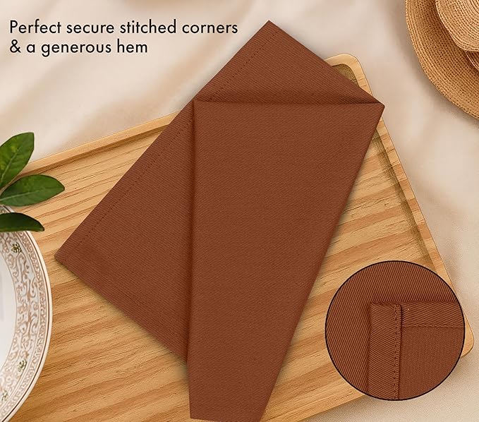Ruvanti Cloth Napkins Set of 12, 18x18 Inch, Soft & Absorbent Cotton Enrich Dinner Napkins for Hotel, Wedding Parties, Napkins Everyday - Rust