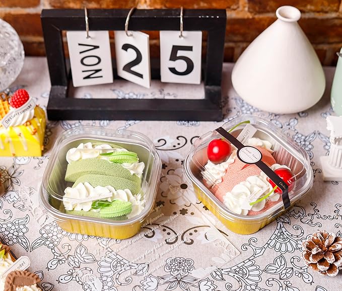 60 Pack Mini Cake Pans with Lids Square Mini Aluminum Pans Pie Tins Flan Containers for Wedding Birthday Party Gift (10 OZ, Gold)