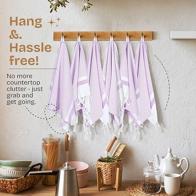 Lavender Turkish Kitchen Towels 16x26 Inch, 3 Pack, 100% Cotton, Ultra Absorbent, Soft, Fast Dry, Machine Washable, Dish Towel with Tassels for Drying Dishes, Cleaning, Everyday Use