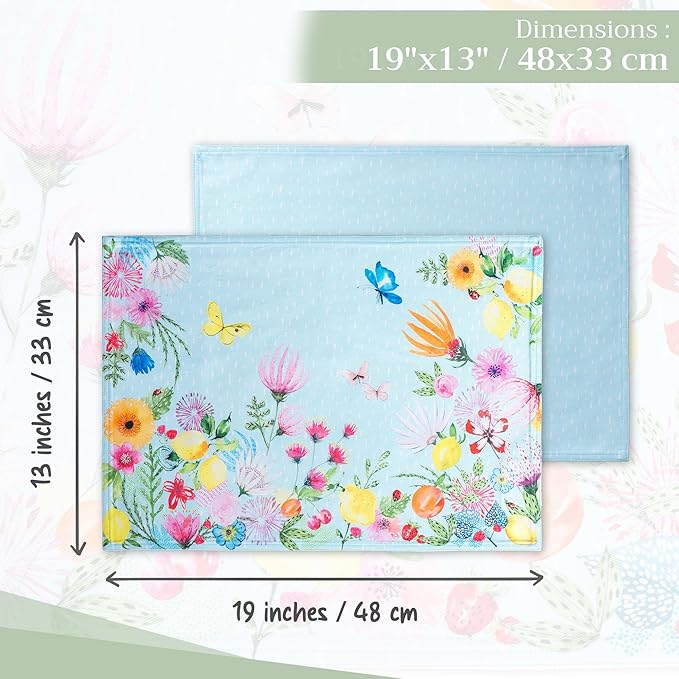 Maison d' Hermine Placemats Set of 4 100% Cotton Washable Cloth Place Mats, Reusable Table Mats for Kitchen Dining Decoration, Party, Wedding, Restaurant Spring/Summer (Jardin D'Ete - Mint, 13" x 19")