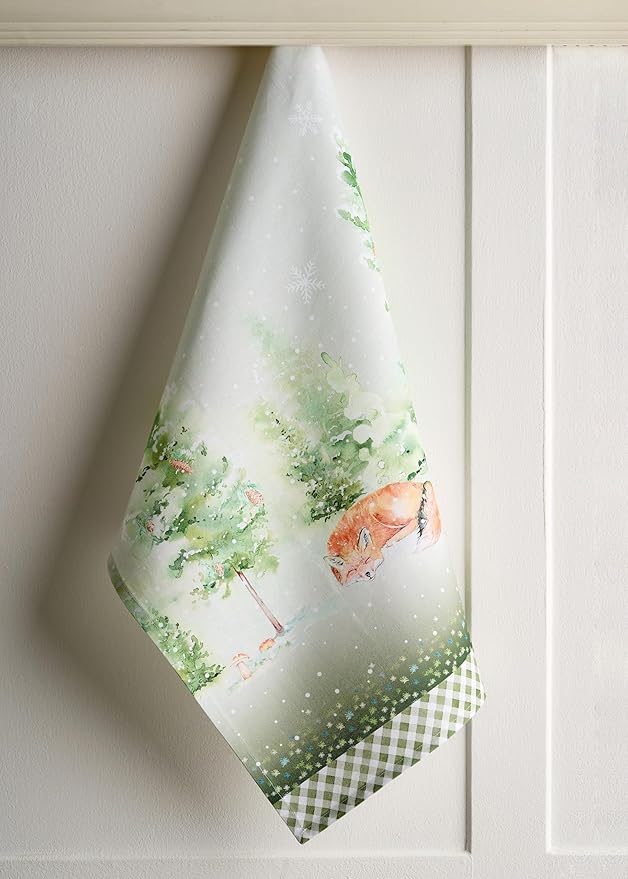 Maison d' Hermine Kitchen Towels Set of 3 100% Cotton 20" x 27.5" Reusable Cloth Tea Dish Towels Absorbent with Hanging Loop for Kitchen Dining Thanksgiving Christmas Decorations (Winter Mornings)