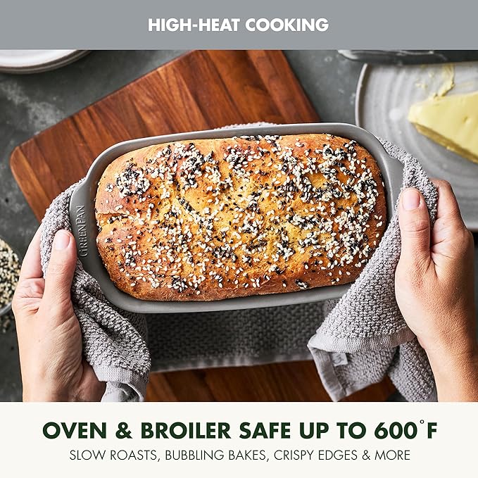 GreenPan Premiere Ovenware Healthy Ceramic Nonstick 1 lb. Loaf Baking Pan, PFOA & PFAS-Free, Warp-Free Bakeware, Durable Quick Heating Baking Tray, Oven and Broiler Safe to 600F, Dishwasher Safe, Gray