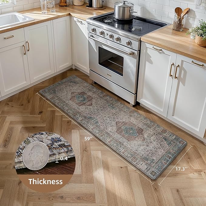GENIMO Kitchen Mats for Floor, Washable Anti Fatigue Mat for Cushioned, 17.3"x59", Waterproof Kitchen Rugs, Non Slip Foam Comfort Standing Mat Rug for Home, Runner, Sink, Laundry, Brown