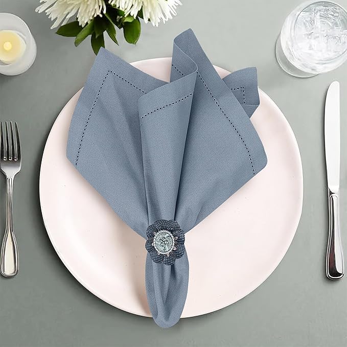 Ruvanti Premium Linen Napkins Set of 4-20x20 Inch, Classic Hemstitch, Mitered Corner Cloth Napkins ‎‎- Soft, Elegant Dinner Napkins Cloth Washable for Weddings, Parties, Everyday Use - Grey