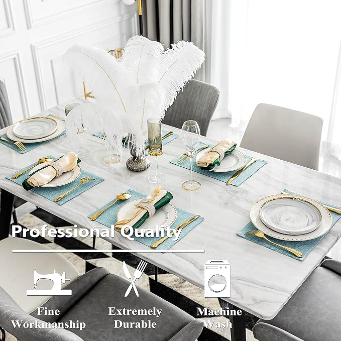 Home Brilliant Cloth Placemats Set of 8 for Holiday Dinner Linen Placemat Heat Resistant Dining Table Place Mats for Kitchen Table, 13 x 19 inches, Teal