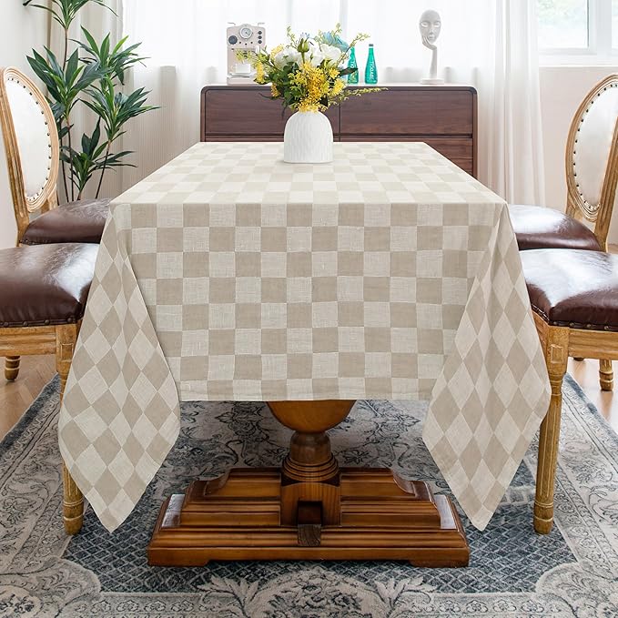 Linen World 100% Linen Gingham Tablecloth,60x90Inch Buffalo Check Table Cloth,Tablecover for Wedding,Dining,Decorative Fall Halloween Christmas Thanksgiving Tablecloth