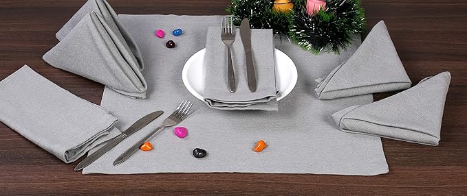 Ramanta Home Grey Cotton Dinner Napkins Set of 12 | 100% Cotton 18x18 Inch Cloth Napkins | Reusable Fabric Table Napkins for Everyday Use, Parties, Weddings, Thanksgiving, Christmas, Halloween