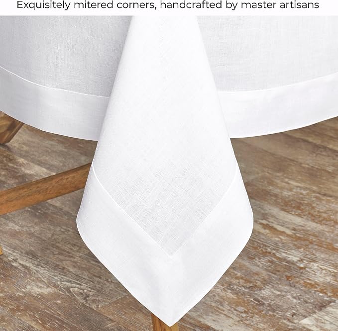 D'Moksha Homes White Linen Tablecloth 60 x 120 Inch - 100% Pure Linen Tablecloth for Rectangle Tables - Machine Washable Table Cloth for Summer, Fall and Halloween