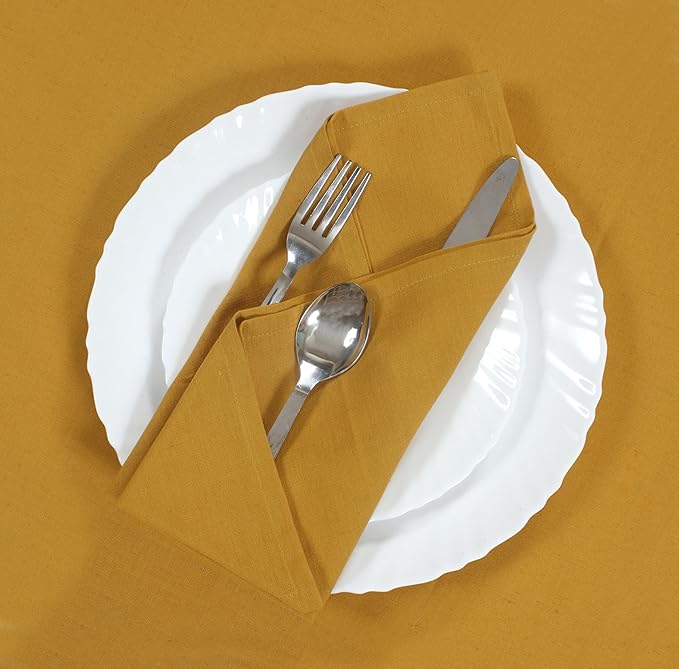 ANA Cloth Napkins Set of 12 (17.5x17.5) inch 100% Cotton Dinner Napkin Washable Hotel Quality Reusable Kitchen & Table Linen for Fall Thanksgiving Family Dinners Weddings & Everyday Use - Mustard