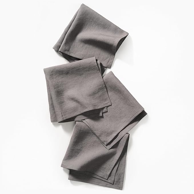 Linen Dinner Napkins 18 x 18 Inch - 100% Flax Linen Napkins - Stone Washed Pure Linen Cloth Napkins (Ash Grey, 18" x 18"(Set of 4))
