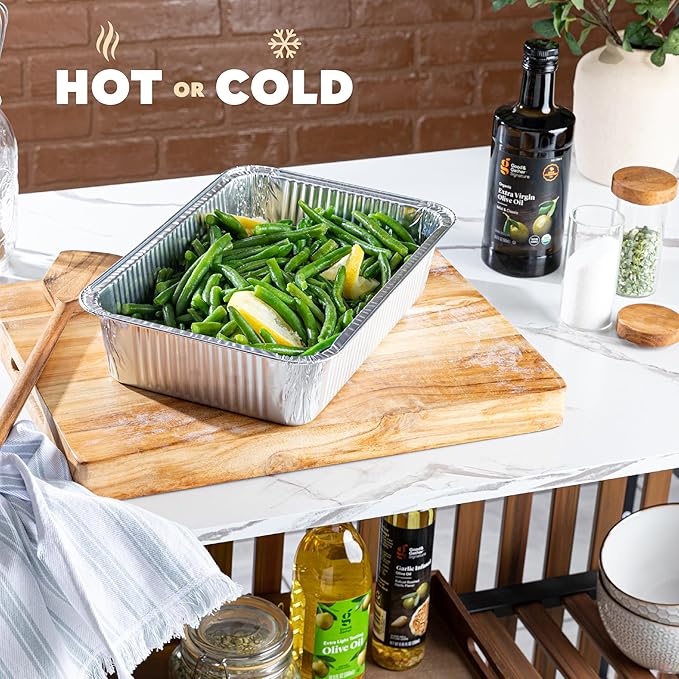 PLASTICPRO 25 Pack Aluminum Pans 9'' x 13" Disposable Pans with Covers Heavy Duty 10 lb Foil Pans for Baking and Cooking