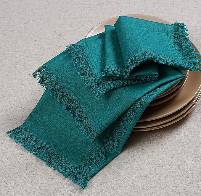 Bedding Craft Cotton Cloth Dinner Napkins Set of 12 – 18x18 Funfare with Frayed Selvedge Edges – Machine Washable Fabric Napkins for Weddings, Baby Showers, Parties & Everyday Dining
