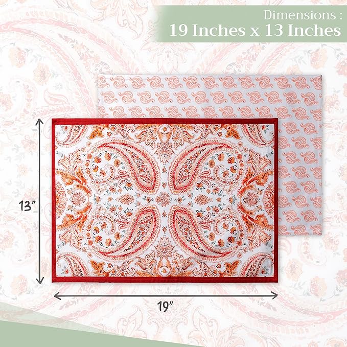 Maison d' Hermine Placemats Set of 4 100% Cotton Washable Cloth Place Mats, Reusable Table Mats for Thanksgiving Christmas Decorations Kitchen Dining Party Wedding Restaurant (Orient, 13" x 19")