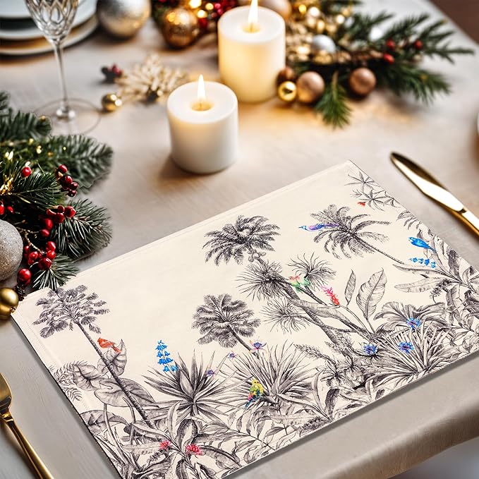 Maison d' Hermine Placemats Set of 4 100% Cotton Washable Cloth Place Mats, Reusable Table Mats for Thanksgiving Christmas Decorations Kitchen Dining Party Wedding Restaurant (Amazonia, 13" x 19")