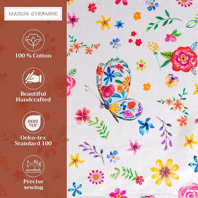 Maison d' Hermine Placemats Set of 4 100% Cotton Washable Cloth Place Mats, Reusable Table Mats for Kitchen Dining Decoration, Party, Restaurant Spring/Summer (Happy Florals - Sweety, 13" x 19")