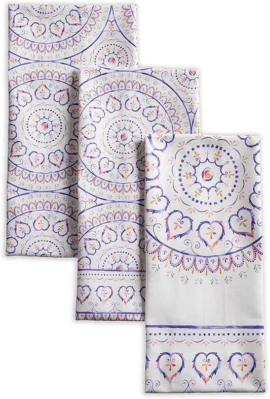 Maison d' Hermine Kitchen Towels Set of 3 100% Cotton 27.50" x 20" Reusable Cloth Tea Dish Towels Absorbent with Hanging Loop for Kitchen, Home, Dining, Cocktail Parties Spring/Summer (Mandala)
