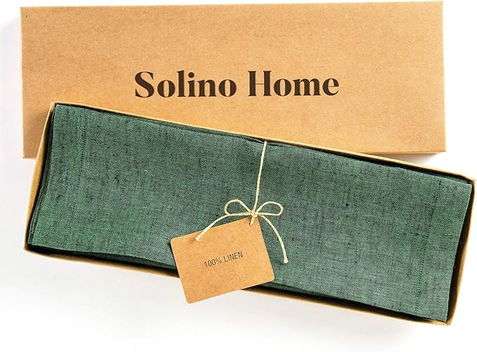 Solino Home Linen Square Placemats Set of 4 - Forest Green Placemats 14 x 14 Inch - 100% Pure Linen Table Mats for Fall, Autumn, Thanksgiving, Christmas, Winter - Athena