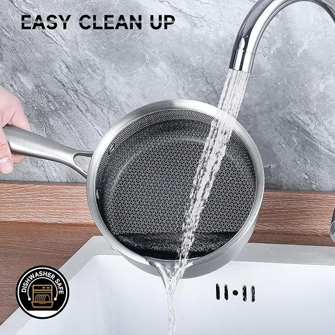 LOLYKITCH 2.5 QT Hybrid Tri-Ply Stainless Steel Non-Stick Saucepan with Lid,Induction Sauce Pot,Dishwasher and Oven Safe.