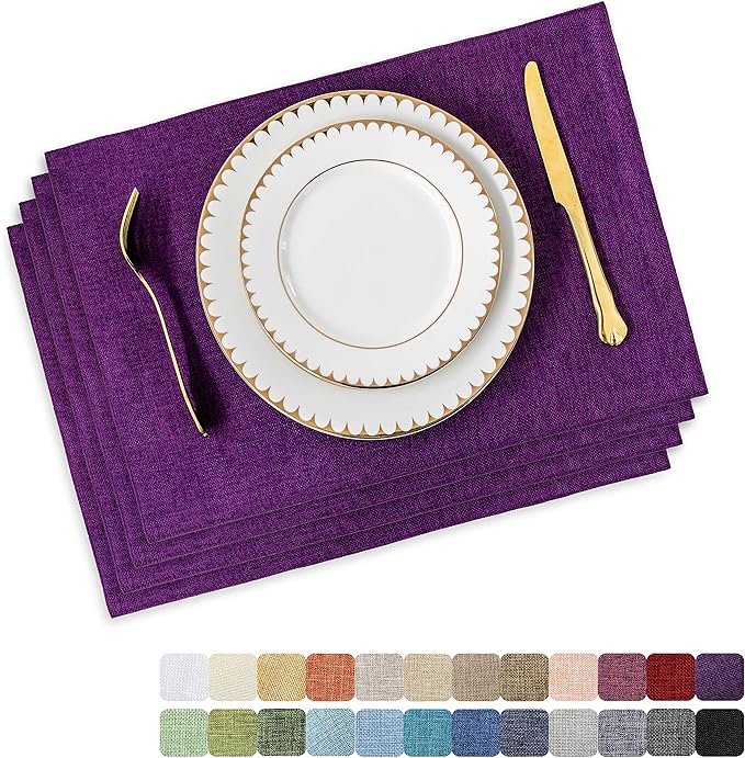 Home Brilliant Cloth Placemats Set of 4 Heat Resistant Dining Table Place Mats for Kitchen Table, 13 x 19 inches, Purple