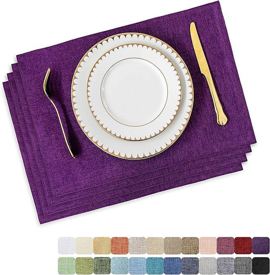 Home Brilliant Cloth Placemats Set of 4 Heat Resistant Dining Table Place Mats for Kitchen Table, 13 x 19 inches, Purple