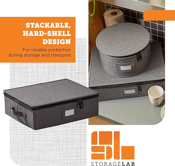 storageLAB Cup and Mug Storage Containers, Hard Shell Storage Case with Felt Dividers for Cups, Mugs, Dishes, and Glasses, Ideal for Kitchen Organizing and Moving Supplies - 1 Pack, Gray