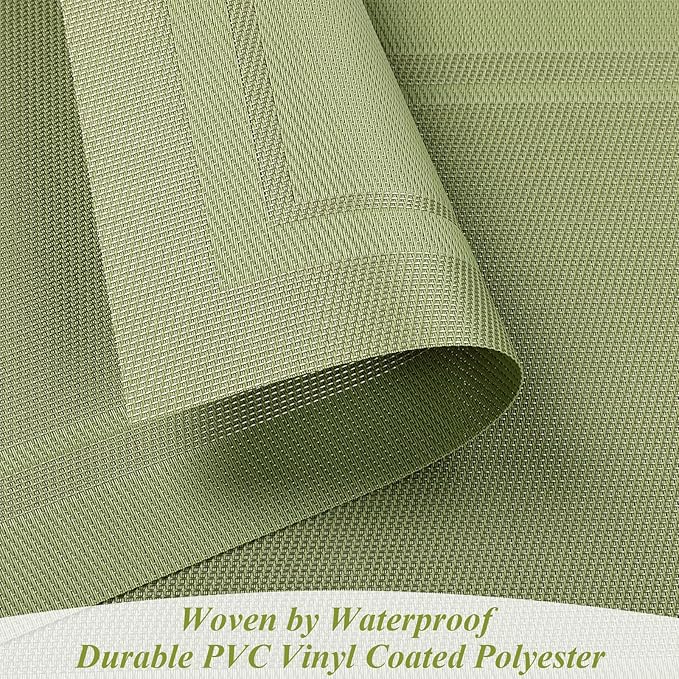 SHACOS Woven Vinyl Placemats Set of 6 Wipe Clean Place Mats for Dining Table Heat Resistant PVC Weave Table Mats Indoor Outdoor (6, Frame Olive Green)