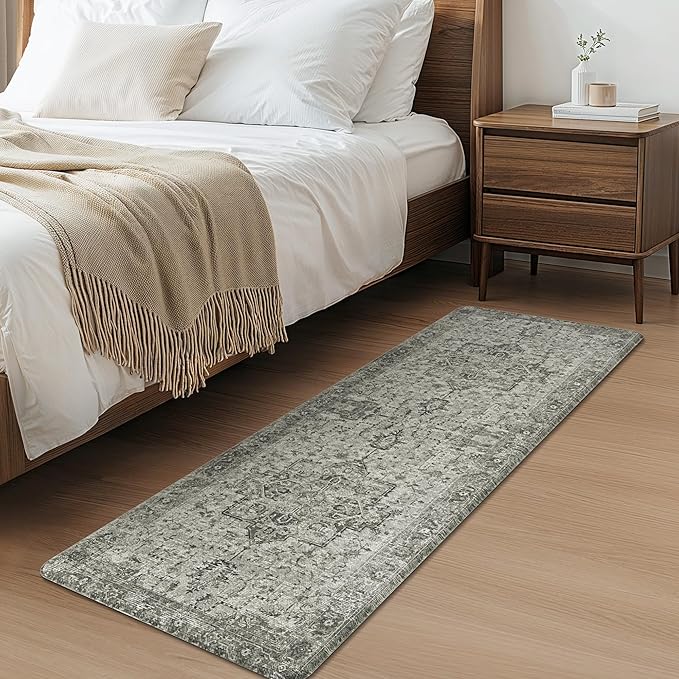 GENIMO Kitchen Mats for Floor 2PCs, Washable Anti Fatigue Mat for Cushioned, 17.3"x59"+17.3"x30", Waterproof Kitchen Rugs, Non Slip Standing Mat Rug for Home, Runner, Sink, Laundry, Vintage Grey