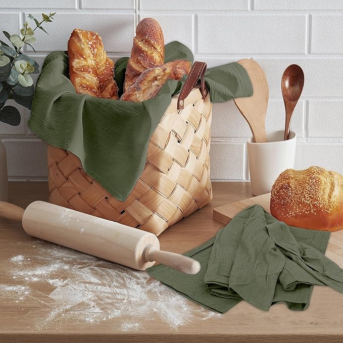 RUVANTI Flour Sack Towels 36 Pack 28x28 Inch, 100% Cotton Tea Towel, Reusable, Machine Washable, Absorbent BarTowels - Dish Cloth Perfect for Drying Dishes & Cleaning - Martini Olive