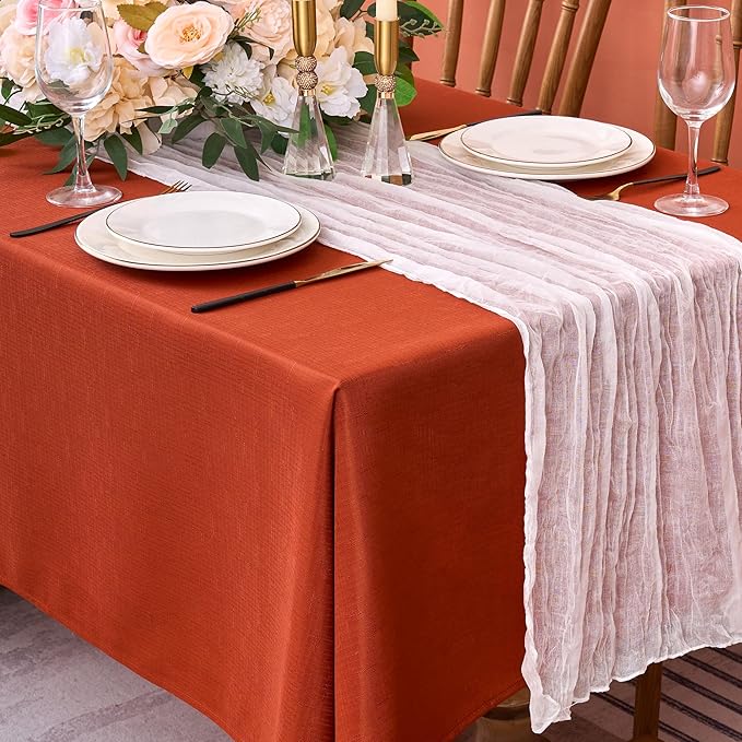 Fitable 2 Pack Faux Linen Fall Tablecloths, Wrinkle Proof Fabric Rectangle Table Cloth, Burlap Textured Table Covers for Thanksgiving Holiday Autumn Dinner Party Farmhouse (Rust, 54 x 78 Inch)