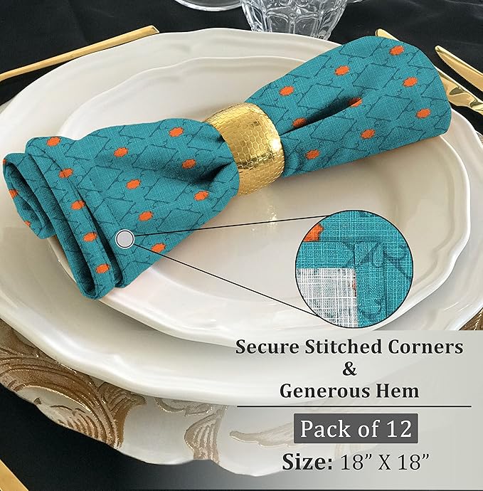 RUVANTI Cloth Napkins Set of 12 Cotton 100%, 18x18 Inches Napkins Cloth Washable, Soft, Absorbent. Cotton Napkins for Parties, Christmas, Thanksgiving, Weddings, Dinner Napkins Cloth - Combo