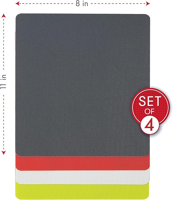 Dexas Heavy Duty Grippmat Flexible Cutting Board Set of Four, 8 by 11 inches, Gray, Red, White and Green