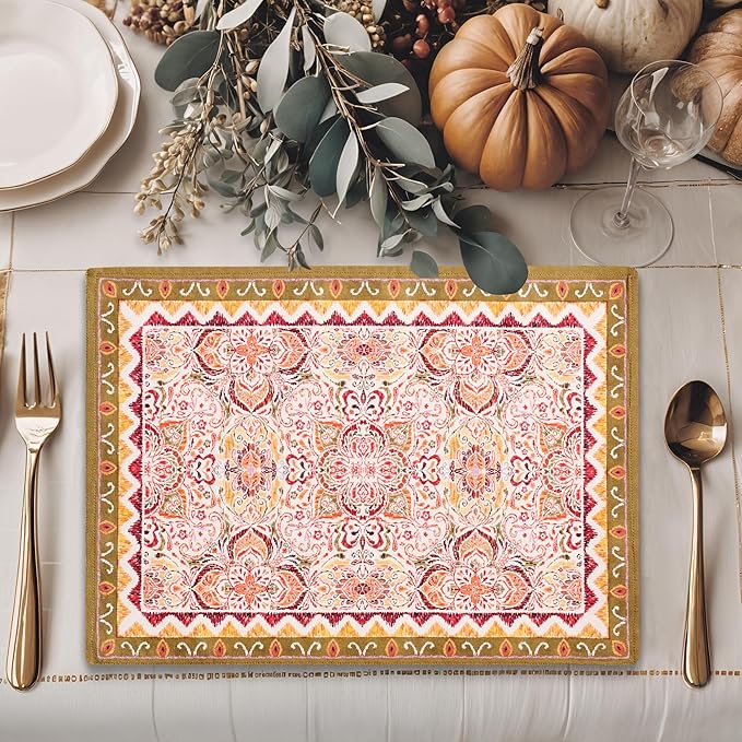 Maison d' Hermine Placemats Set of 4 100% Cotton Washable Cloth Place Mats, Reusable Table Mats for Thanksgiving Christmas Decorations Kitchen Dining Party Wedding Restaurant (Damask, 13" x 19")
