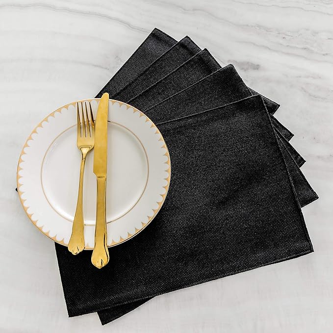 Home Brilliant Black Placemats Set of 8 Heat Resistant Table Mats Cloth Dining Spring Table Place Mats Kitchen Washable Placemat, Black