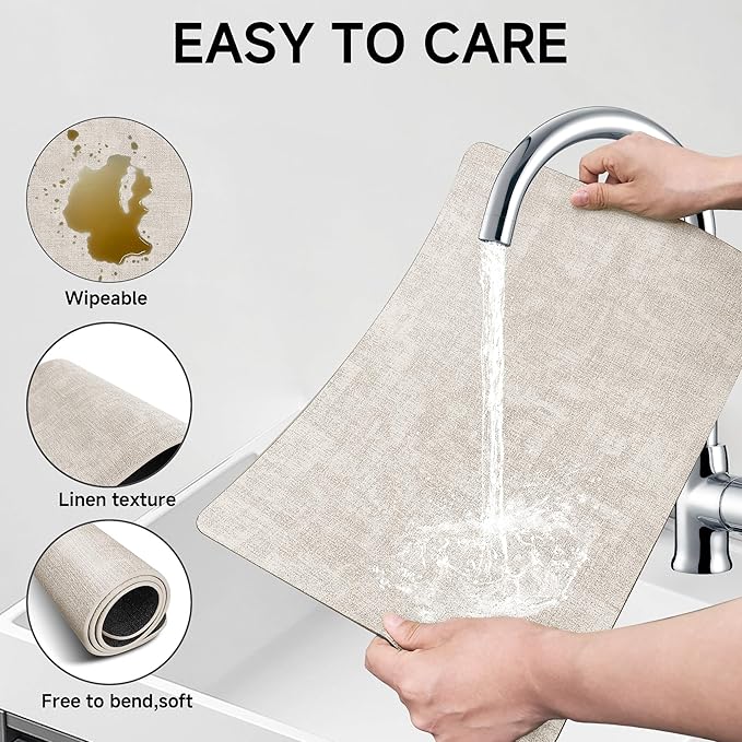 Faux Leather Vinyl Placemats Set of 4 Wipeable Heat Resistant Place Mats 100% Washable - Waterproof - Anti Slip Reversible Table Mats for Kitchen/Dining/Party/Outdoor, 12" x 16.5", Beige & Black