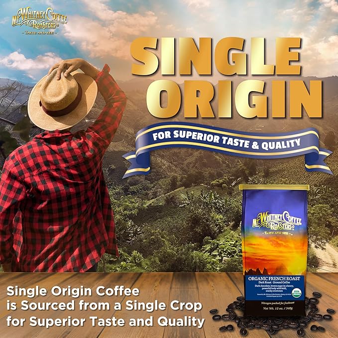 Mt. Whitney Organic French Roast, Dark Roast, Low Acid Coffee (Ground, 12 Oz)