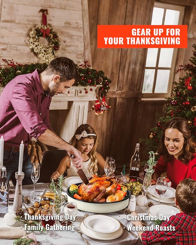 Enamel Baking Pans Set Round Roasting Dish 4-Pack 9/10/12/14 Inch Non-Toxic Non-Stick Carbon Steel Large Bakeware for Cake Bread Pie Pizza Turkey Steak, Oven Dishwasher Safe Thanksgiving Gift Cookware