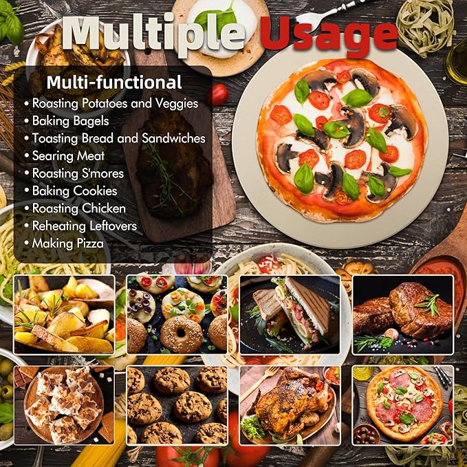 12" Round Pizza Stone, Heavy Duty Cordierite Pizza Pan for Grilling & Pizza Oven, High Temperature Resistant Baking Stone for Pizza, Bread, Meat and More