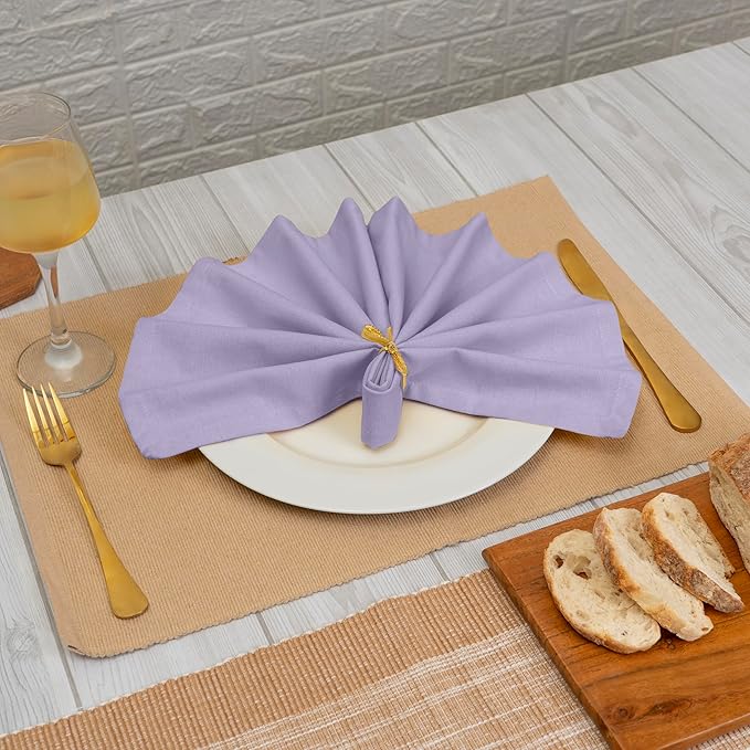 Blue Needles Solid Cloth Napkins Set of 12 Lavender 100% Cotton Dinner Napkins 18x18 inches - Soft, Reusable, Absorbent & Washable Fall Thanksgiving Linen, Ideal for Events, Parties & Everyday Use