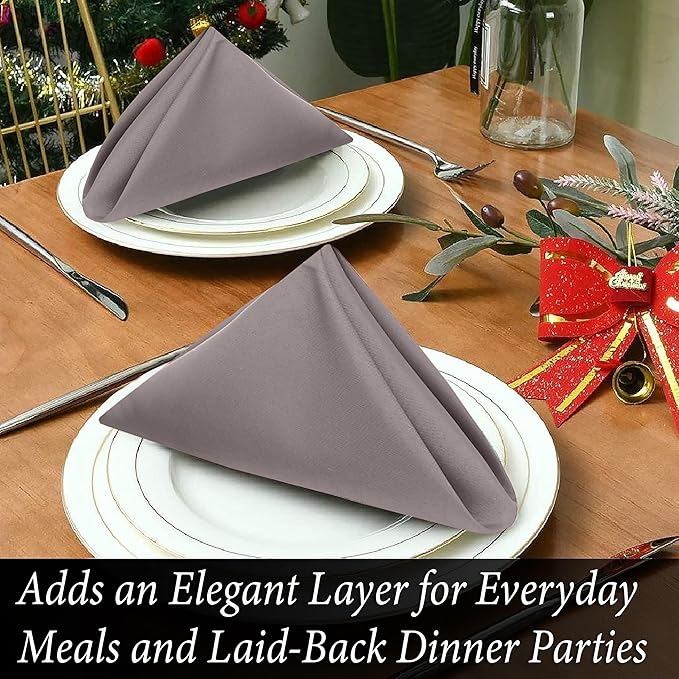 Ruvanti Cloth Napkins Set of 4, 18x18 Inches Napkins Cloth Washable, Soft, Durable, Absorbent, Cotton Blend. Table Dinner Napkins Cloth for Hotel, Lunch, Restaurant, Wedding Parties - Coffee Grey