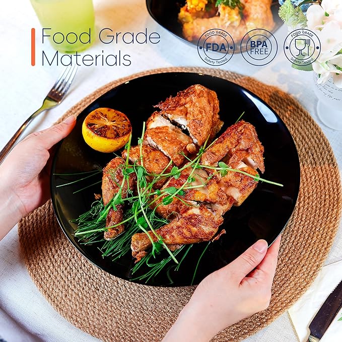 Dinnerware Sets for 4, LaGlint 12 Pieces Opal Glass Plates and Bowls Set, Dishwasher and Microwave Safe Dish Dinning Ware, Chip and Scratch Resistant Dishware Black