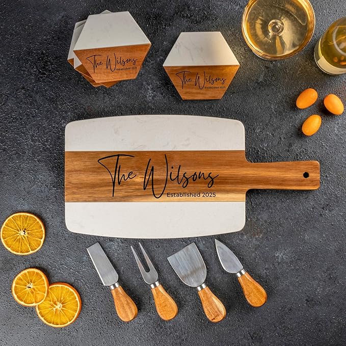 Personalized Charcuterie Board Set - Custom Engraved Bridal Shower, Wedding & Anniversary Present, Perfect for Housewarming, Couples, Party, Christmas, Friends, Birthday Gifts for Women